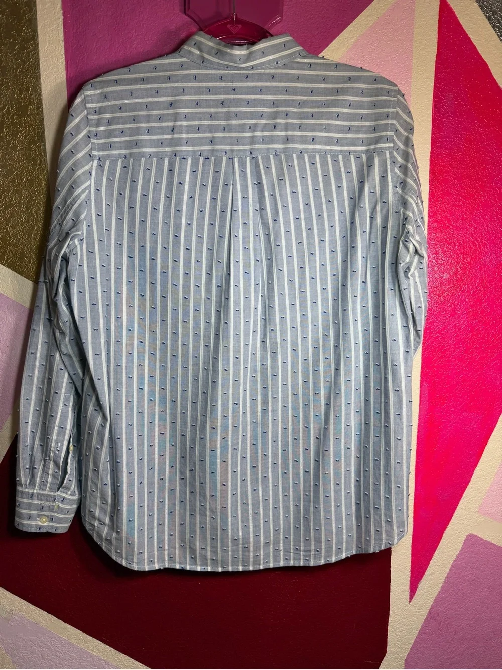 Gap Fitted Boyfriend Shirt Sz M Blue Striped Dobby Dot Button Up